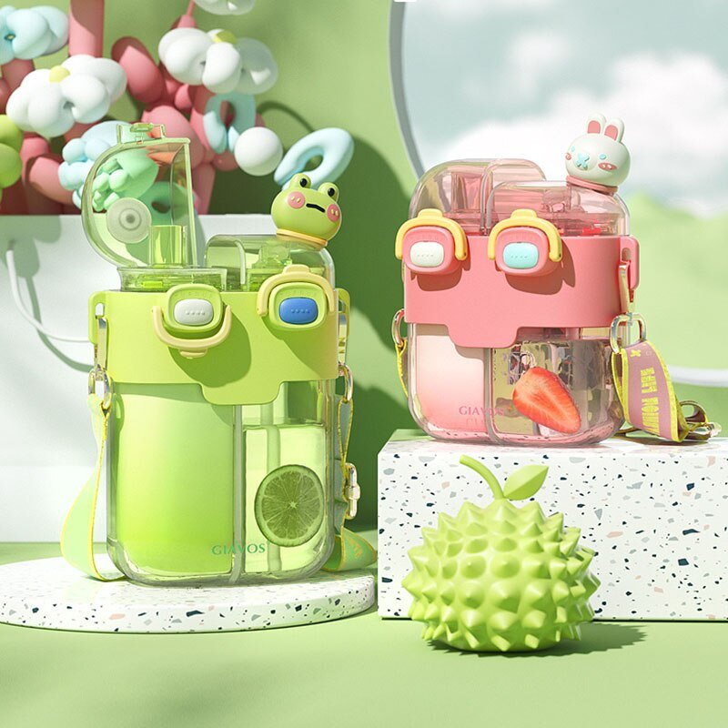 530/780ml Outdoors Water Bottle Kids with Straw Cartoon BPA Free Leak Proof School Drink Bottle for Children Healthy Plastic