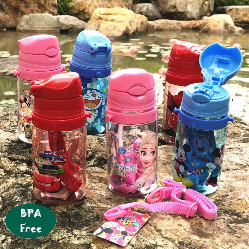 350ml Disney children's water bottle BPA Free  environmental protection leak proof cartoon straw cup back with water cup summer