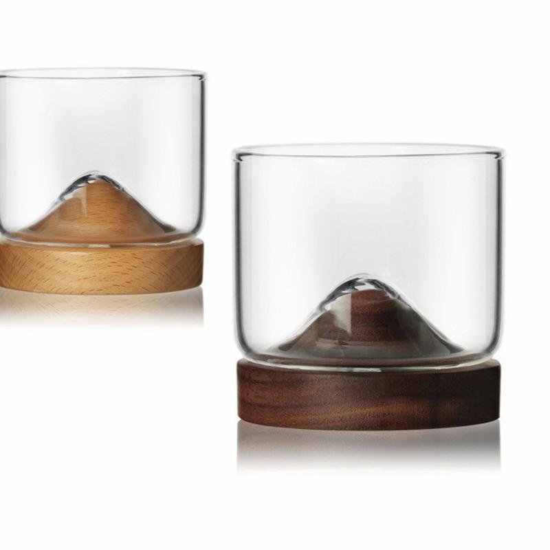 New France Crystal Volcano England Scotch Whisky Glass Whiskeys Tumbler With Wooden Base Bar Wine Glasses Liquor XO Chivas Cup