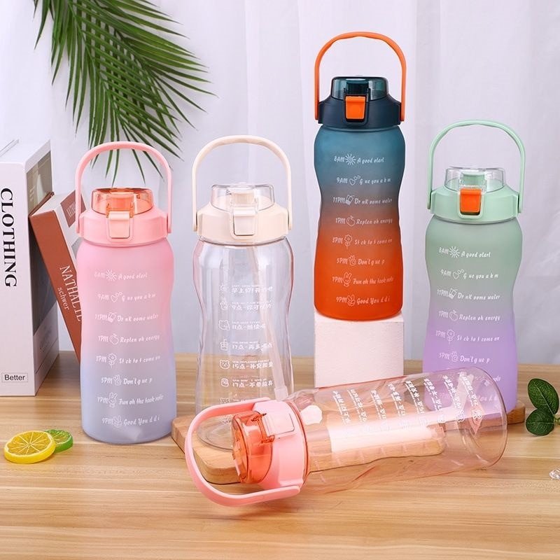 1.5 Liter Straw Water Bottle Girls Large Capacity Plastic Water Bottle with Time Marker Drink Bottle Sport Fitness Water Bottles