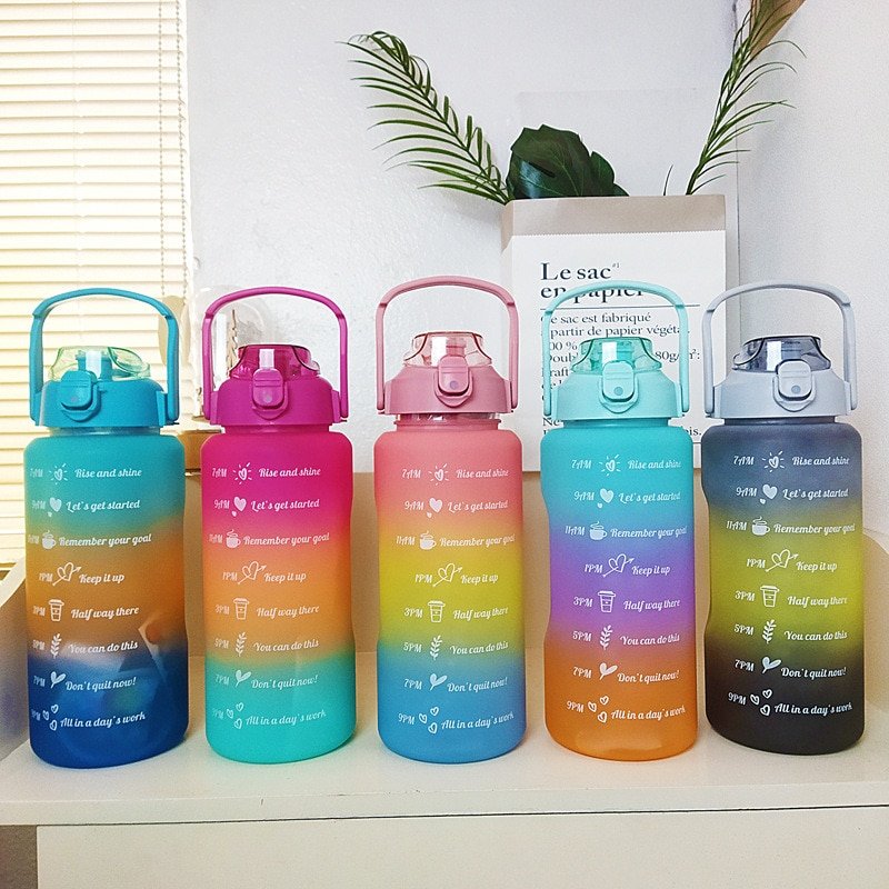 1 SET/3PCS Sports Water Bottle With Straw Men Women Fitness Water Bottles Outdoor Cold Water Bottles With Time Marker Drinkware