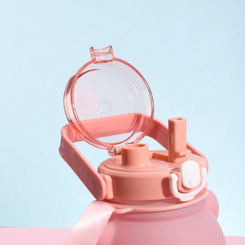 800ML Cute Kawaii Water Bottle for Girl Bear Plastic Pink Korean Plastic Large Sports School Drinking Bottle With Strap Straw