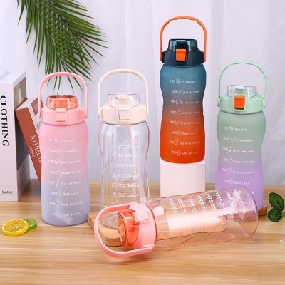 1.5 Liter Straw Water Bottle Girls Large Capacity Plastic Water Bottle with Time Marker Drink Bottle Sport Fitness Water Bottles