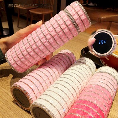 Thermos With Temperature Display Bling Rhinestone Diamond Thermal Cup Insulated Vacuum Flasks Stainless Steel Water Bottle Gift