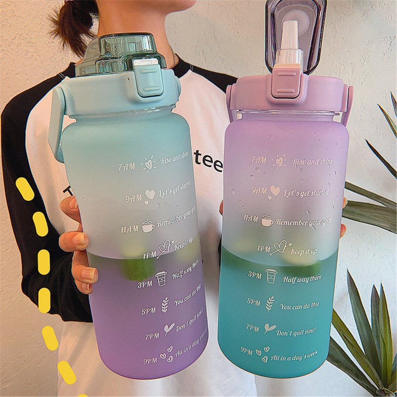 2023 Sports Water Bottle 2000ML Girl Bounce 2L Dustproof Interval Squeeze Straw Lid Timestamped Drinking Outdoor 2 Liter