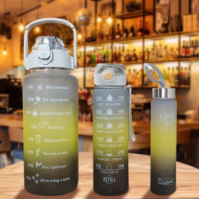 1 SET/3PCS Sports Water Bottle With Straw Men Women Fitness Water Bottles Outdoor Cold Water Bottles With Time Marker Drinkware