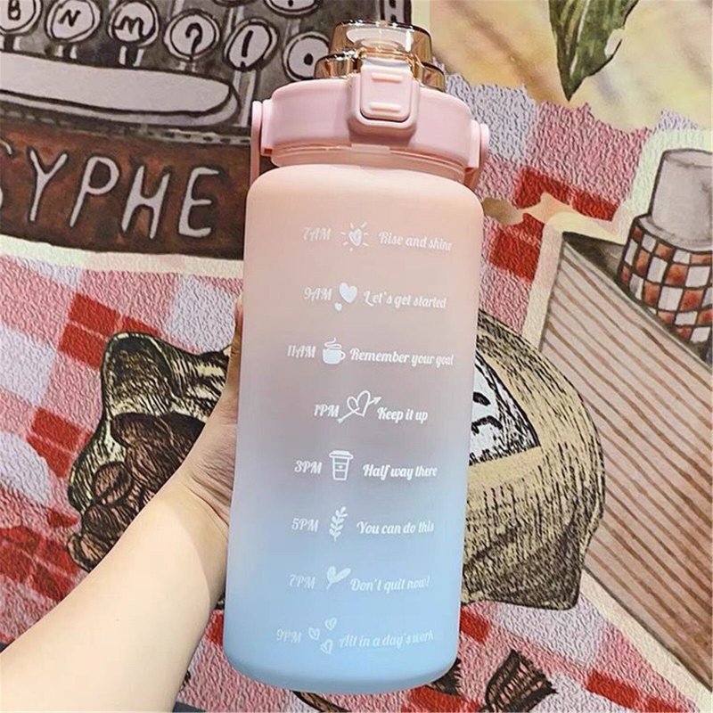 2023 Sports Water Bottle 2000ML Girl Bounce 2L Dustproof Interval Squeeze Straw Lid Timestamped Drinking Outdoor 2 Liter